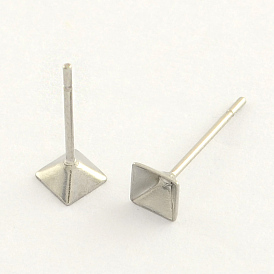 304 Stainless Steel Post Stud Earring Findings, 4x4mm, pin: 0.8mm