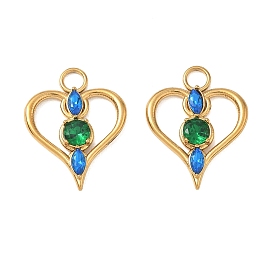304 Stainless Steel Rhinestone Pendants, Heart Charms, Ion Plating(IP)