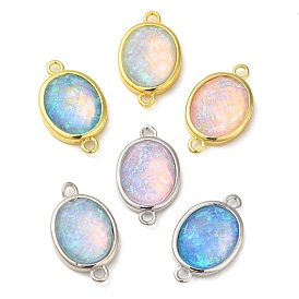 Synthetic Opal Connector Charms, Rack Plating Brass Oval Links