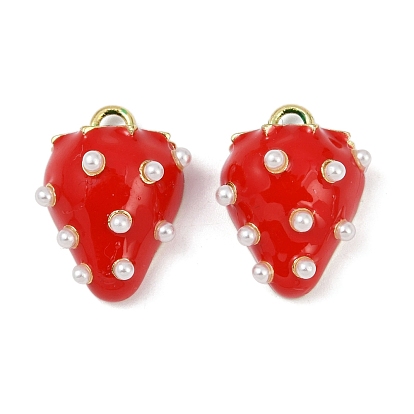 Латунь эмаль подвески, клубника, с ABS имитации жемчуга, без свинца и без кадмия, долговечный, стойки покрытие, реальный 18 k позолоченный