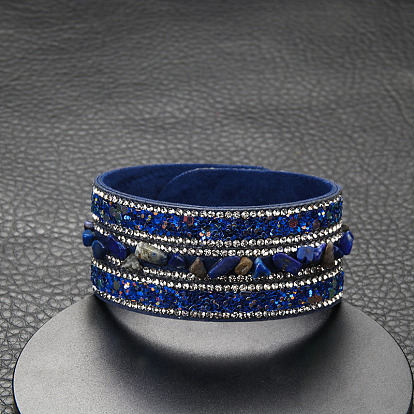 Colorful Crystal Stone Bracelet - European and American Irregular Jewelry, Gemstone Leather Bracelet, Couple