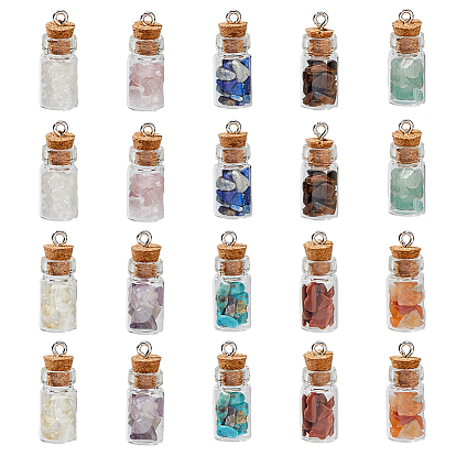 40шт 10 цвета смешанные подвески с драгоценными камнями, Подвески в виде прозрачных стеклянных бутылок с драгоценными камнями и железными петлями платинового цвета