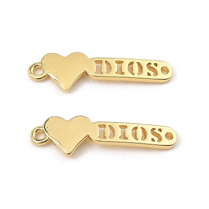 Brass Connector Charms, Oval with Dios Heart Links, Long-Lasting Plated, Cadmium Free & Lead Free, Rack Plating