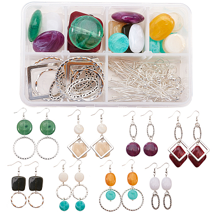 DIY Earring Making, with Imitation Gemstone Acrylic Beads, Alloy Linking Rings, Iron Jump Rings and Brass Earring Hooks