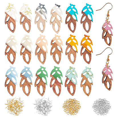 DIY 10Pairs Leaf Earring Making Kits, Including 10 Colors Resin & Walnut Wood Pendants, Brass Earring Hooks & Jump Rings