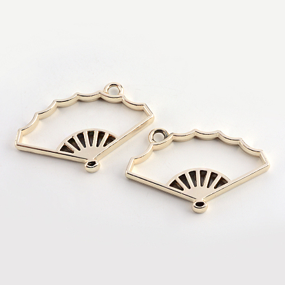 Rack Plating Alloy Fan Open Back Bezel Pendants, For DIY UV Resin, Epoxy Resin, Pressed Flower Jewelry, Cadmium Free & Nickel Free & Lead Free, 24x38.5x3.5mm, Hole: 3mm