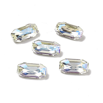 Glass Rhinestone Cabochons, Pointed Back & Back Plated, Faceted, Rectangle