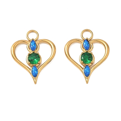 304 Stainless Steel Rhinestone Pendants, Heart Charms, Ion Plating(IP)