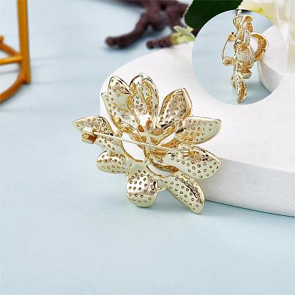 Golden Lotus Flower Brooch Clear Zircon Brooch Pin White Beads Brooches Badge Jewelry for Jackets Backpack Corsage Lapel Scarf Clothing Accessories