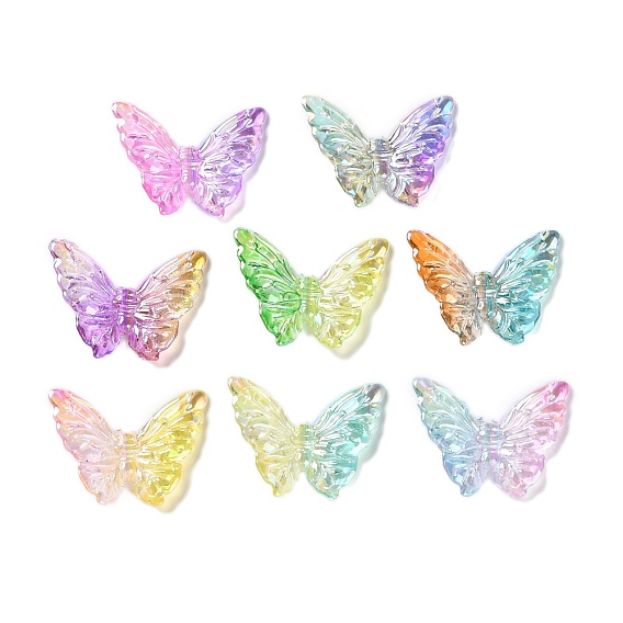 Прозрачные акриловые бусины с УФ-покрытием, радужный, бабочка, два тона