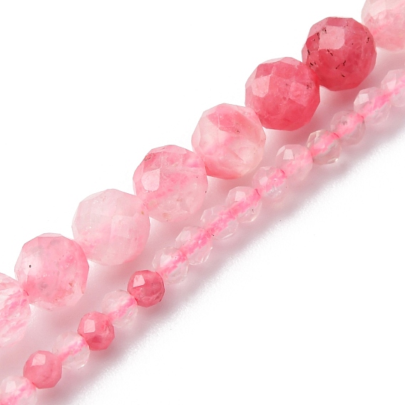 Природные родонит бисер нитей, граненые, круглые