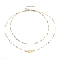 304 Stainless Steel Tiered Necklaces, Double Layer Necklaces, with Satellite Chains, Feather