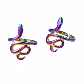 Snake Wrap Cuff Rings, Wide Open Rings, Rainbow Color 304 Stainless Steel Rings for Women