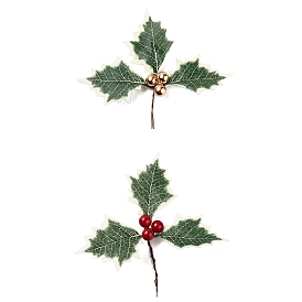 Plastic Artificial Christmas Leaf, with Iron Beads, for Christmas Decoration