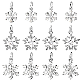 12 шт 3 стили латунные микропаве прозрачные кубические циркониевые подвески, прелести снежинки, на Рождество, с целью перехода в кольце