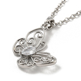 Butterfly Glass Pendants, Brass Chain Necklace
