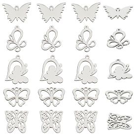 20Pcs 5 Style 304 & 201 Stainless Steel Pendants, Butterfly