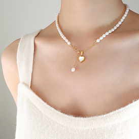 Chic Baroque Freshwater Pearl Necklace with Heart Pendant for Women