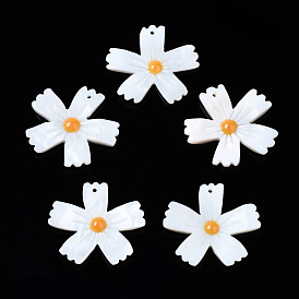 Natural Freshwater Shell Pendants, with Enamel, Flower