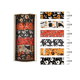 6 Rolls Halloween Theme Paper Decorative Paper Tapes Set, Adhesive Tapes, for DIY Scrapbooking Supplie Gift Decoration