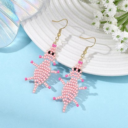 Серьги-подвески в виде свинки, сплетенные из стеклянного бисера, с 304 нержавеющей стали серьги крючки, реальный 18 k позолоченный