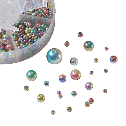 Rainbow ABS Plastic Imitation Pearl Beads, Gradient Mermaid Pearl Beads, Round