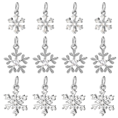 12 шт 3 стили латунные микропаве прозрачные кубические циркониевые подвески, прелести снежинки, на Рождество, с целью перехода в кольце