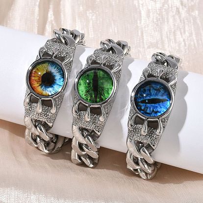 Браслеты из нержавеющей стали 201/304 глаз, браслеты из кубинских цепей для унисекс, со стеклом