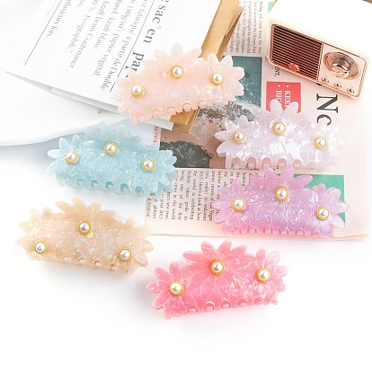 Flower PVC Large Claw Hair Clips, with Plastic Imitation Pearl, Hair Accessories for Women & Girls