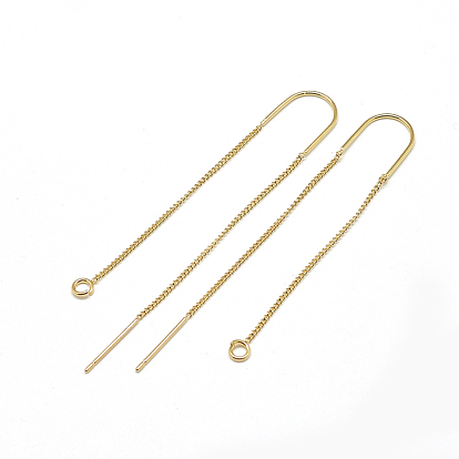 Brass Stud Earring Findings, with Loop, Ear Threads, Real 18K Gold Plated