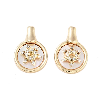 Латунные микропаве прозрачные подвески с фианитом, без кадмия, без никеля и без свинца, с оболочкой, плоские круглые со снежинкой