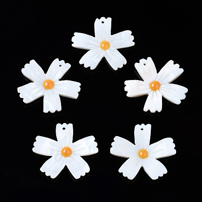 Natural Freshwater Shell Pendants, with Enamel, Flower