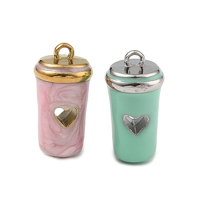 316 Stainless Steel & Enamel Pendants, Cup with Heart Charms