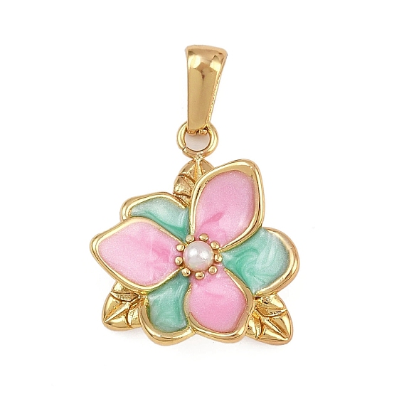 304 нержавеющей стальной эмали подвески, , с пластиковой имитационной жемчужиной, золотые