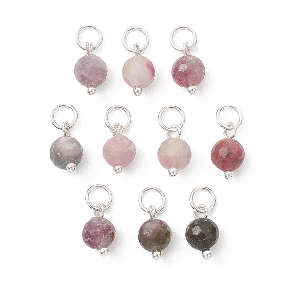 Кулоны с турмалином из натуральных цветов сливы, граненые круглые подвески, с 304 кольцами из нержавеющей стали