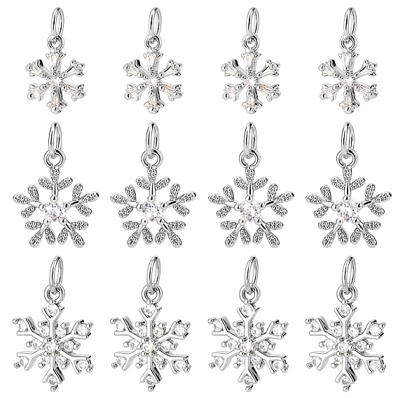 12 шт 3 стили латунные микропаве прозрачные кубические циркониевые подвески, прелести снежинки, на Рождество, с целью перехода в кольце
