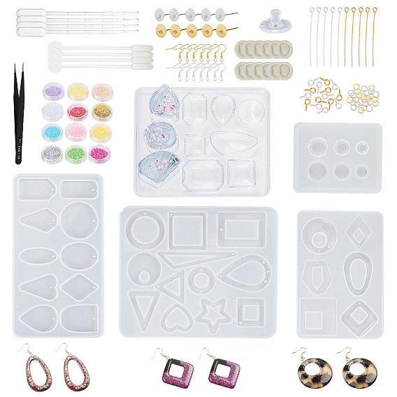 Diy earring makings, с силиконовыми подвесными формами, крючки для железных сережек, кольца и булавки, пластиковые гайки для ушей, блестки искусства ногтя