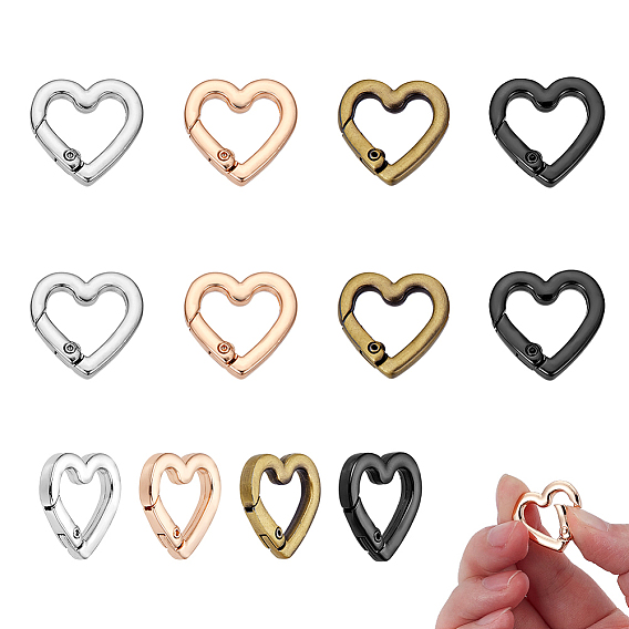 12шт 4 цвета сплава пружинные затворные кольца, сердце