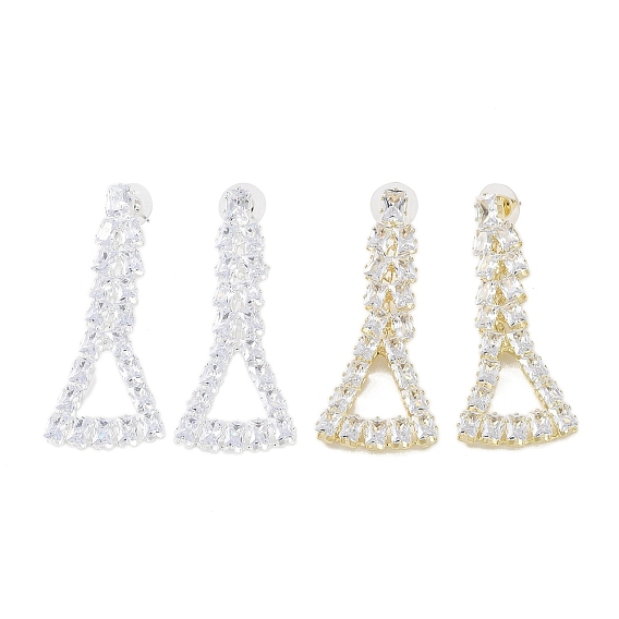 Brass Micro Pave Cubic Zirconia Stud Earrings, Triangle