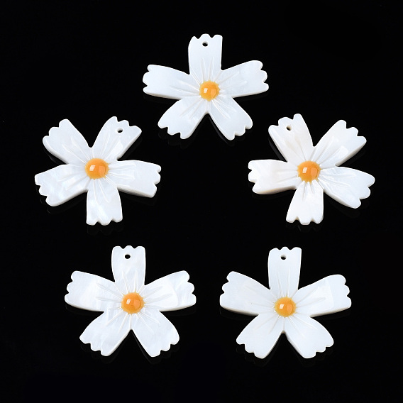 Natural Freshwater Shell Pendants, with Enamel, Flower