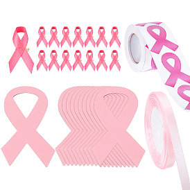 Самодельные наборы для поиска, включая клейкие бумажные ленты, Розовая лента осведомленности о раке молочной железы в октябре, атласная лента, акриловые двусторонние наклейки, булавки для брошей из полиэфирной ленты