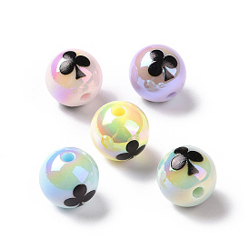 UV Plating Rainbow Iridescent Opaque Acrylic Beads, With Glitter Powder, Round