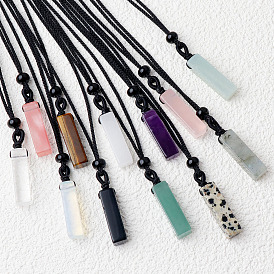 Кулон в форме куба с драгоценным камнем, ожерелье на черном хлопковом шнурке.