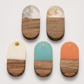 Resin & Walnut Wood Pendants, Waxed, Oval
