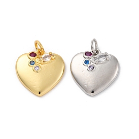 Brass Micro Pave Cubic Zirconia Pendants, Long-Lasting Plated, Lead Free & Cadmium Free, Heart