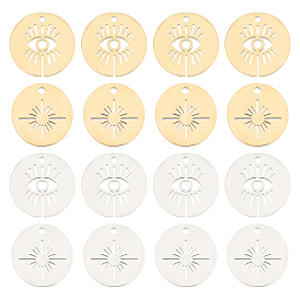 16 шт 2 стиль 201 подвески из нержавеющей стали, лазерная резка, плоский круглый с глазком и солнцем