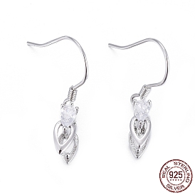 925 Sterling Silver Earring Findings, with Micro Pave Cubic Zirconia, Bar Links and Ice Pick Pinch Bail, Teardrop