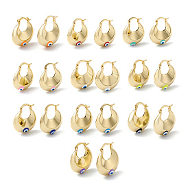 Enamel Evil Eye Thick Hoop Earrings, Real 18K Gold Plated Brass Jewelry for Women