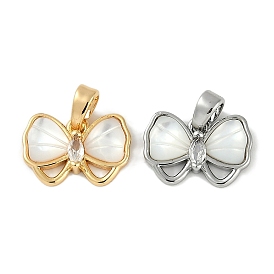 Brass Clear Cubic Zirconia Pave Natural Shell Bowknot Charms