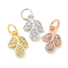 Rack Plating Brass Micro Pave Clear Cubic Zirconia Pendants, Long-Lasting Plated, with Jump Rings, Lead Free & Cadmium Free, Leaf